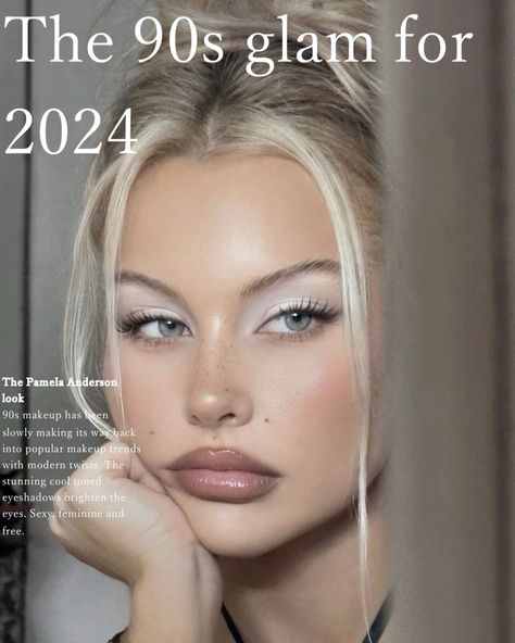 90s Glam. 2024 Trends. Feminine makeup. Frosted 90s Makeup, Makeup Trends For 2024, 90s Runway Makeup, 90s Makeup Aesthetic, Trending Makeup Looks 2024, 90 Makeup Inspiration, Make Up 90s Style, 90s Model Makeup, 90s Bombshell Makeup