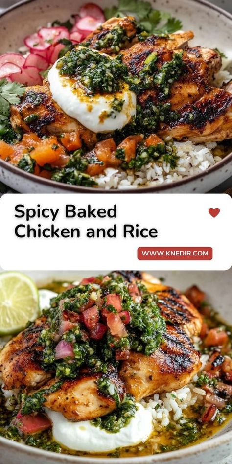 Spice up your dinner with this easy, flavorful baked chicken and rice recipe! 🌶️ Tender chicken thighs baked on a bed of seasoned rice for a one-pan meal that’s both comforting and packed with flavor. Perfect for a busy weeknight dinner or a weekend family meal. 🍽️ Try this quick and tasty recipe that your whole family will love! #SpicyChicken #BakedChickenAndRice #EasyDinnerRecipe #OnePanMeal #ChickenDinner Flavorful Baked Chicken, Baked Chicken And Rice, Chicken Thighs Baked, Chicken Breast Dinner Ideas, Chicken Breast Dinner, Spicy Baked Chicken, Chicken And Rice Recipe, Chicken Rice Bowls, Spicy Chicken Recipes