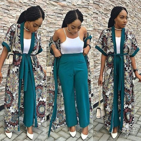 @iceberry04 looking fab in 3 peices Kimono Ideas, Aso Ebi Lace, Aso Ebi Lace Styles, Ankara Dress Styles, Mode Kimono, Chiffon Kimono, African Fashion Modern, Lace Styles, African Print Fashion Dresses