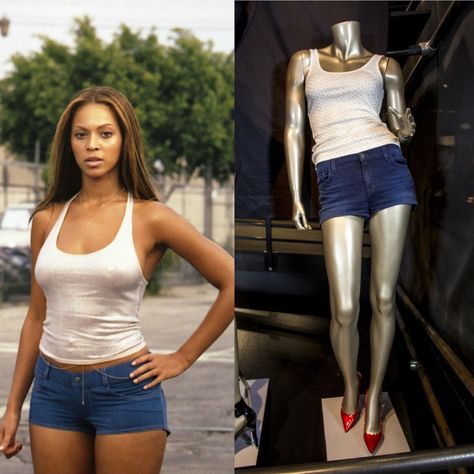 Beyoncè Crazy In Love Beyonce Iconic Looks 2000s, Beyonce Shorts Outfit, Beyonce Outfit Inspiration, Beyonce 2000 Outfits, Beyonce Crazy In Love Outfit, Beyonce Iconic Looks, Beyonce Look Alike, Concert Outfit Beyonce, Crazy In Love Beyonce