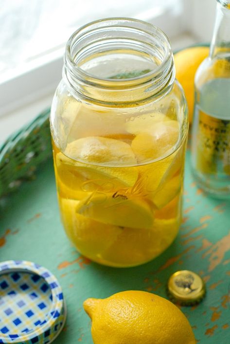 Homemade Infused Vodka, Vodka Infusion Recipes, Lemon Vodka Recipes, Vodka Butter, Infusion Cocktails, Lemon Infused Vodka, Gin Infusions, Alcohol Infused Fruit, Lemon Gifts