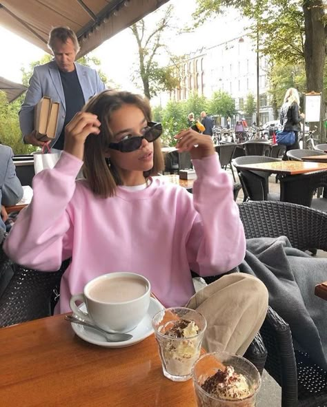 Sweatshirt Outfit, A Cup Of Coffee, Pink Sweatshirt, Instagram Inspo, Insta Inspo, Fit Check, Cup Of Coffee, Pic Ideas, Photo Inspo