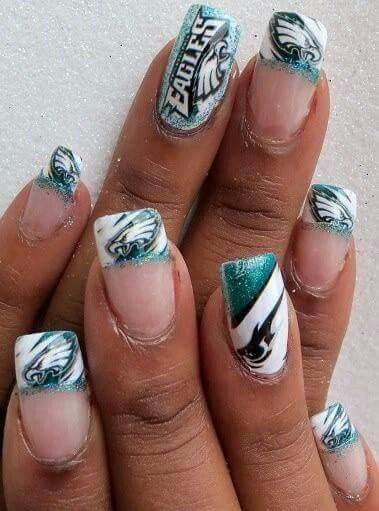 Nails NFL Philadelphia Eagles Nails Designs, Eagles Nails Philadelphia, Eagles Football Nails, Philadelphia Eagles Nails, Eagles Nails, Eagles Tattoo, Eagle Nails, Nfl Nails, Football Nail Designs