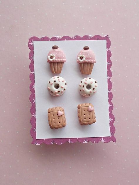 Cupcake Donut, Cercei Din Lut Polimeric, Cupcake Jewelry, Cupcake Accessories, Cupcake Earrings, Donut Earrings, Cupcake Day, Earrings Food, Donuts Earrings