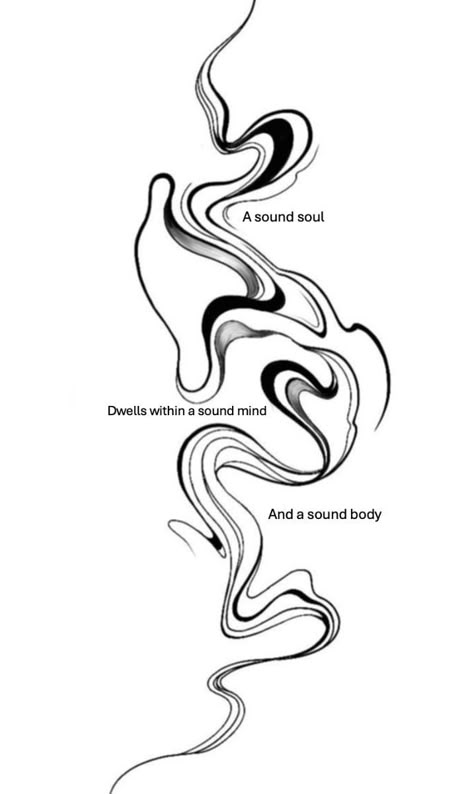 Fine Line Tattoo Template, Swirly Back Tattoo, Abstract Squiggle Tattoo, Soul Tatoos Ideas, Swirl Line Tattoo, A Sound Soul Dwells Tattoo, Free Fall Tattoo, Squiggly Line Tattoo, Squiggle Tattoo