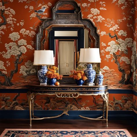 🌿💙 Seeking inspiration for your home? Explore our Chinoiserie, coastal grandmillennial, and rococo collections to create a charming space. 🌿✨ #HomeInspiration #CoastalGrandmillennial #Rococo Maximalist Chinoiserie, Traditional Eclectic Living Room, Chinoiserie Entryway, Chinoiserie Chic Interior Design, Georgian Dining Room, Chinoiserie Interior Design, Chinoiserie Dining Room, Chinoiserie Living Room, Coastal Chinoiserie