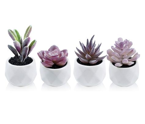 Succulents Indoor Decor, Succulents In Pots, Kitchen Window Decor, Purple Room Decor, Office Decor For Women, White Ceramic Planter, Artificial Plants Indoor, Fake Plants Decor, Fake Succulents