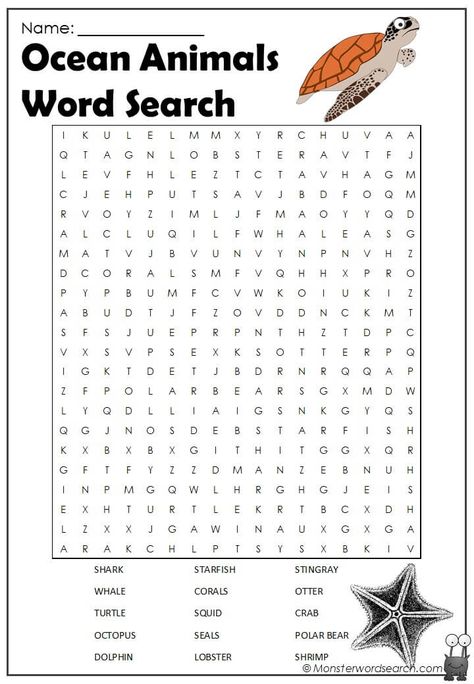 Elementary Word Search, Ocean Activities Elementary, Ocean Worksheets For Kids, Ocean Word Search, Beach Word Search, Animal Word Search, 1st Grade Crafts, Ocean Words, Kids Word Search