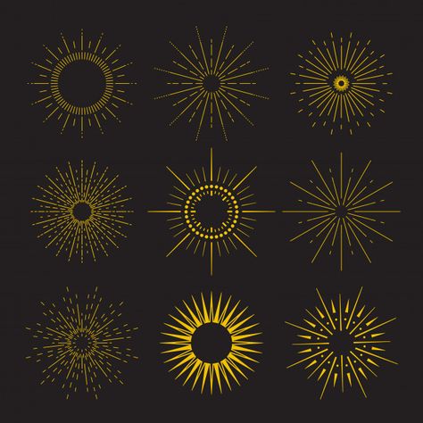 Premium Vector | 9 art deco vintage sunbursts collection with geometric shape, light ray. set of vintage sunbursts in different shapes. Rays Tattoo, Art Deco Sun, Geometric Patterns Drawing, Sunburst Art, Art Deco Tattoo, Art Deco Ideas, Art Deco Shapes, Art Deco Bar, Art Deco Patterns