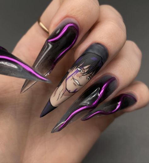 It doesn't matter whether you are one of the millions of people that love and watch anime; these anime nails will give you inspiration for your manicure. Click the article link for more photos and inspiration like this // #animeinspirednails #animenails #animenailsideas #attackontitannails #demonslayernails #jojonails #kurominails #narutonails Anime Nails Ideas, Anime Nails, Nails Ideas, Nail Polish, Nails, Anime, Black