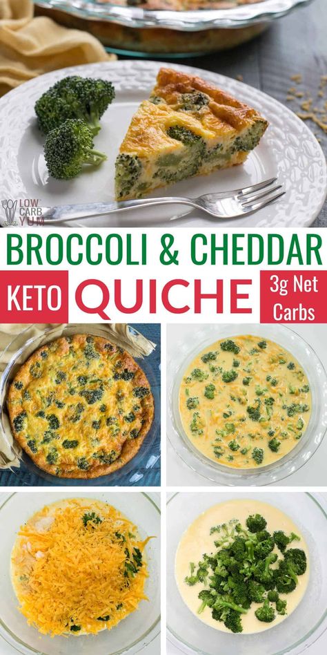 It takes just a few minutes to prepare a delicious crustless broccoli quiche with cheese. It's a great keto friendly dish to serve for any meal. Quiche Keto, Crustless Broccoli Quiche, Broccoli Cheddar Quiche, Cheddar Quiche, Low Carb Quiche, Keto Quiche, Broccoli Quiche, Recipes List, Best Keto Diet