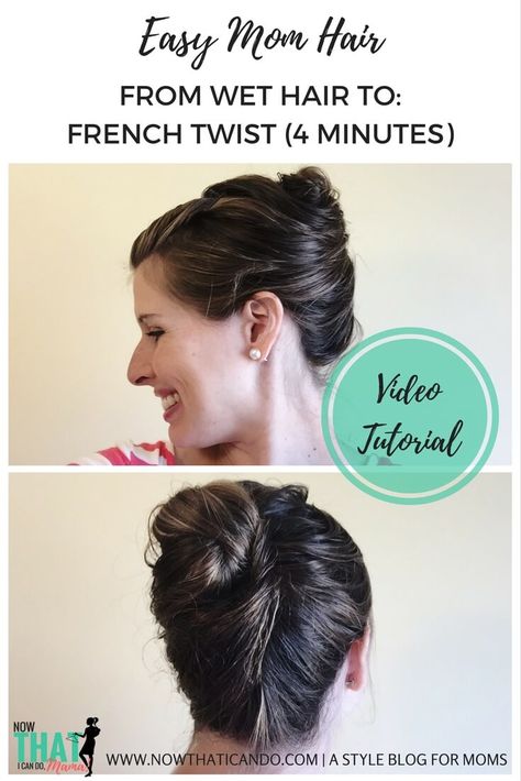 Fast hair styles for right out of the shower! No need to blow dry or use styling tools. Love this blogger's easy tutorials for wet hairdos that look adorable but can be done up super fast! If you're a busy mom, check these out. Easy Mom Hair, Wet Hairstyles, Updo Casual, French Twist Tutorial, Twist Tutorial, Capsule Wardrobe Planning, Morning Hair, Fashion For Moms, Mom Hair