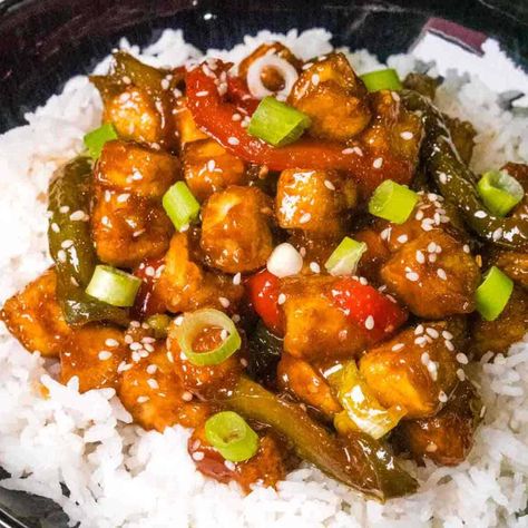 Crispy Mongolian Tofu Recipe {Vegan} Mongolian Tofu, Fried Peppers, Tofu Recipes Vegan, Cornstarch Slurry, How To Press Tofu, Tofu Recipe, Mongolian Beef, Sherry Vinegar, Crispy Tofu