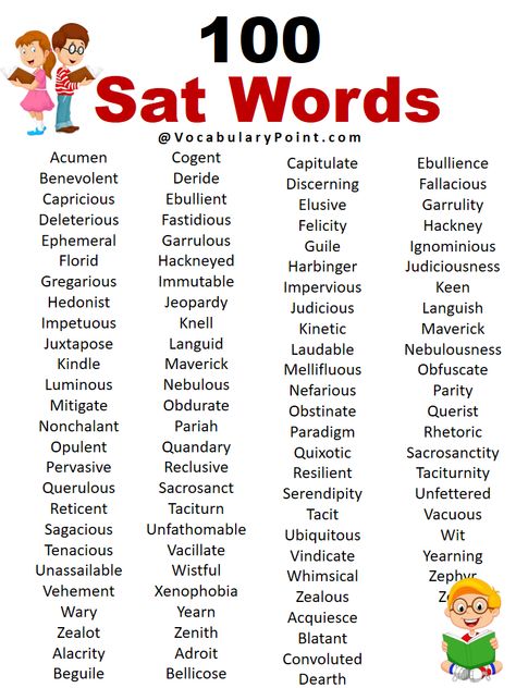 100 Sat Words Sat Vocabulary List, Impressive Vocabulary Words, Sat Vocabulary Words, Sat English, Sat Words, Big Vocabulary Words, Smart Words, Sat Vocabulary, Sat Exam