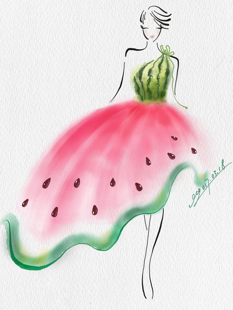 Fashion Illustration Poses, Flower Pedals, Watermelon Art, Fashion Illustration Collage, Fashion Drawing Sketches, Fashion Illustrations Techniques, Fashion Drawing Tutorial, Posca Art, Fashion Illustration Sketches Dresses