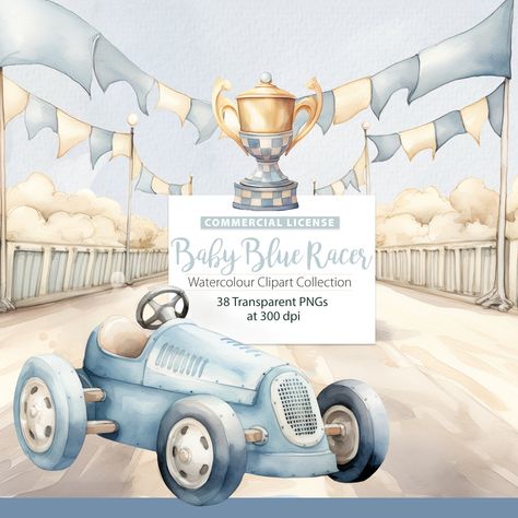 Race Car Clipart, vintage racecar, watercolor racecar, Vintage Cute Cars, racecar bundle, racecar baby shower, retro racecar, racecar track by SweetPeaPapierCo on Etsy Race Car Clipart, Sport Themed Crafts, Racing Baby, Car Clipart, Race Car Themes, Pompe A Essence, Clipart Vintage, Course Automobile, Race Car Birthday