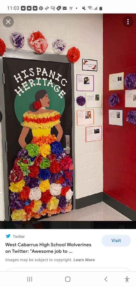 Mexican Heritage Bulletin Board, Latino Heritage Month Door Decorations, Chile Classroom Door, Spanish Heritage Door Decorations, Mexican Heritage Classroom Door, Mexican Inspired Classroom, Hispanic Month Art Projects, Spanish Cognates Word Wall, Mexican Heritage Month Crafts