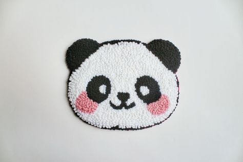 Panda Punch Needle, Punch Sablon, Tufted Coaster, Machi Work, Simple Suits, Cute Embroidery Patterns, Coaster Handmade, Panda Craft, Punch Needle Rug