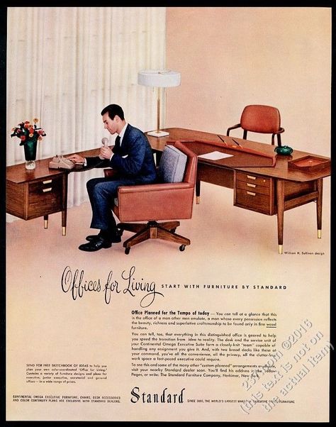 Vintage Office Space, Mcm Office, Vintage Office Furniture, 60s Home, Office Plan, Retro Office, Fabric Combinations, Vintage Office, Retro Home Decor