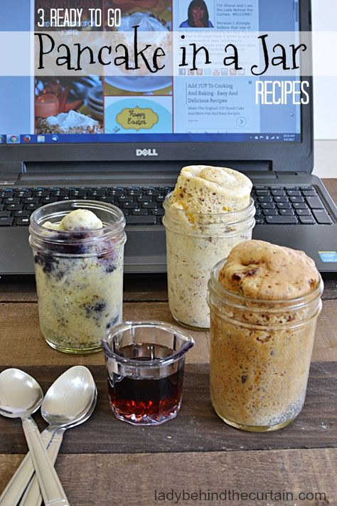 3 Ready To Go Pancake In A Jar Recipes|   On the go options are a must for those busy mornings when stopping to make breakfast just isn't going t Breakfast Recipes On The Go, Bacon Pancake Dippers, Jar Breakfast, In A Jar Recipes, Pancake Dippers, Mason Jar Breakfast, Breakfast In A Jar, Jar Recipes, Pancakes And Bacon