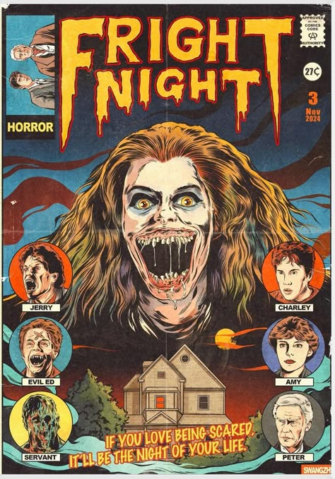 Fright Night Poster, Horror Movie Artwork, Vintage Horror Comic, Halloween Mood Board, Fright Night 1985, Horror Pics, Dusk Til Dawn, What's Your Favorite Scary Movie, Halloween Flash