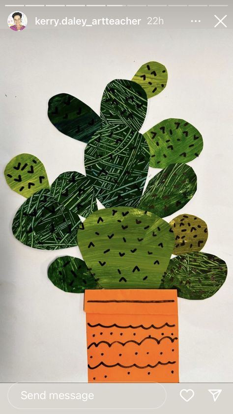 Plant Art For Kids, Plant Art Projects, Cactus Art For Kids, Cactus Project, Collage Plants, Cactus Collage, Plant Collage, Visual Art Lessons, Primary School Art