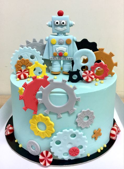 Robot Birthday Party Cake, Robot Cakes, Robot Birthday Cake, Robot Birthday Party Decorations, Dino Birthday Cake, Robot Cake, Robot Birthday Party, Happy Birthday Theme, Baby Birthday Decorations