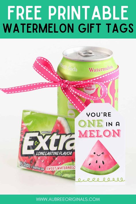 free one in a melon watermelon gift tags Watermelon Gift Ideas, Diy Gifts To Cheer Someone Up, Summer Gifts For Friends, Summer Gift Basket, Family Diy Gifts, Camp Gifts, Summer Gift Baskets, Easy Gifts To Make, Watermelon Gift