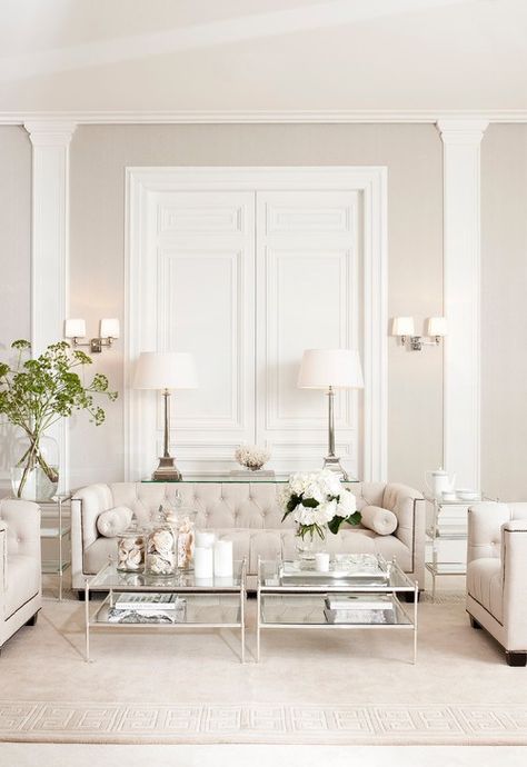 Casual Elegance Glamorous Living Room, All White Room, Glamour Decor, Neutral Living Room, Formal Living Room, Design Seeds, White Living Room, Living Room White, Elegant Living Room