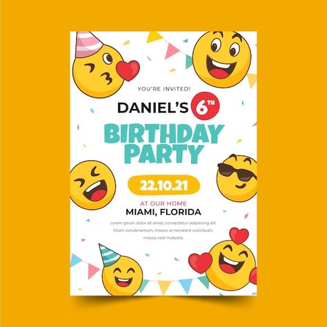 Hand drawn emoji birthday invitation tem... | Free Vector #Freepik #freevector #kids-invitation #kids-birthday-invitation #birthday-invitation-template #birthday-invite Emoji Party Invitations, Emoji Invitations, Emoji Birthday Invitations, Kids Invitation, Template Birthday, Emoji Birthday, Emoji Party, Birthday Invitation Template, 6th Birthday Parties