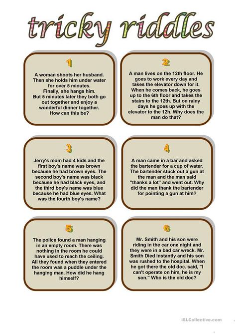 Printable Brain Teasers, Challenging Riddles, Riddles For Kids, Cards For Students, Hard Riddles, Tricky Riddles, Esl Vocabulary, Funny Riddles, Reindeer Games