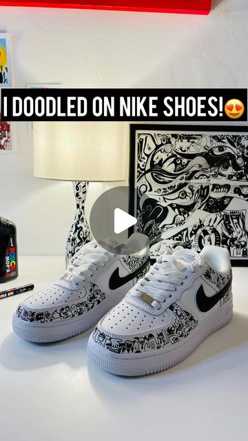 Niloufar Kiarostami Art on Instagram: "Good Morning World! I Love doodling and I love wearing my own custom clothes… I have bought these @nike shoes 2 months ago and have been looking for a time to doodle on them! I did it yesterday😍❤️ & I can wear them on my exhibition and live performance on 3rd of December😍💃🏻 I used a 0.7 mm #posca marker because I think it’s perfect for doodling in small scale and to have clean lines. Wearing clothes that are customised by myself feels so good … It shows my personality and also my passion for art If you want a custom pair of shoes, DM me❤️ #customshoes #poscaart #poscamarkers #posca #nike #customnike #nikeshoes #doodleart #doodling #artvideo #freaklandmamma" Customised Nike Shoes, How To Paint Nike Shoes, Posca Sneakers, Posca Art Doodle, 3rd Of December, Doodle Shoes, Custom Sneakers Diy, Painted Nikes, Acrylic Markers