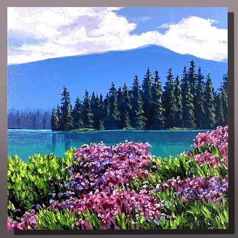 Lake Flowers Acrylic Painting | artist, art, work of art, art of painting | Lake Flowers Acrylic Painting #art #artist #artwork #acrylic #painting #eldrawingarts #acrylicpainting #landscapepainting | By El Drawing Arts | Facebook Canvas Art Painting Acrylic, Lake Painting, Meaningful Drawings, Scenery Paintings, Landscape Paintings Acrylic, Art Diary, Creative Painting, Minimalist Painting, Mountain Paintings