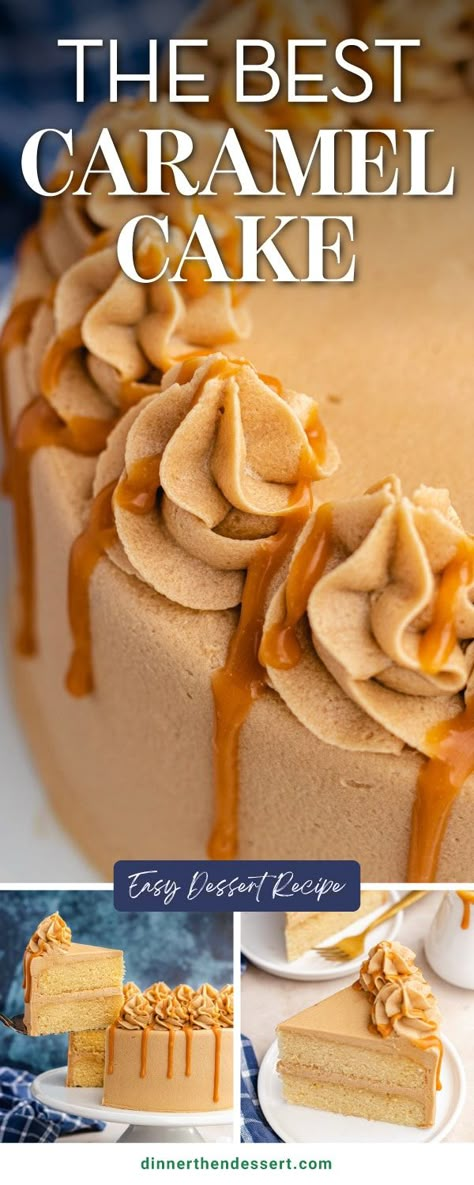 This is the best Caramel Cake recipe, packed with rich, sweet caramel flavor! It's an easy, moist, buttery layer cake filled with buttercream caramel frosting. Carmel Icing For Yellow Cake, Creme Caramel Cake, Yellow Cake With Caramel Icing, Cinnamon Caramel Cake, Best Caramel Cake Recipe, Caramel Filling For Cake, Caramel Cake Recipe Easy, Caramel Cake Design, Caramel Cake Frosting