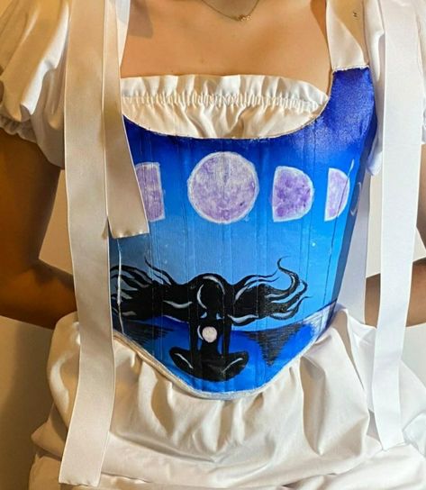 Painting Corset, Y2k Cami Top, Handmade Corset, Girls Corset, Y2k Cami, Blue Corset, Crop Top Hoodie, Embroidery On Clothes, A Level Art