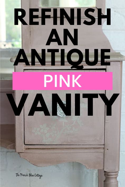 Painted Vanities Makeup Dressing Tables, Makeup Vanity Paint Ideas Diy, Painted Makeup Vanity Ideas, Antique Dressing Table Makeover, Refinished Vanity Makeup, Chalk Paint Vanity Makeup, Antique Vanity Makeover Diy, Hand Painted Vanity, Refurbished Vanity Ideas