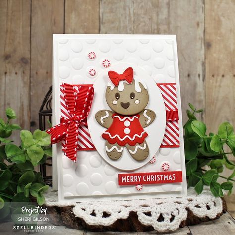 Gingerbread Man Christmas Cards Handmade, Spellbinders Dancin Gingerbread, Gingerbread Man Cards Christmas, Gingerbread Man Christmas Card, Gingerbread Cards Handmade, Scrapbooking Christmas Cards, School Christmas Cards, Spellbinders Christmas Cards, Girl Gingerbread