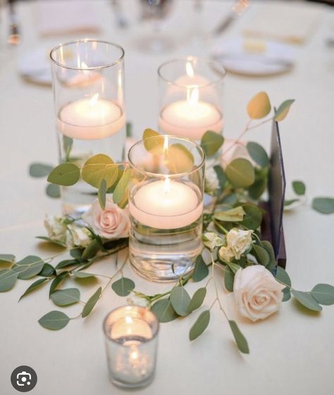 Draw A Candle, Floating Candle Centerpieces Wedding, Simple Wedding Reception, Vases For Centerpieces, Floating Candles Wedding, Floating Candle Centerpieces, Greenery Centerpiece, Simple Wedding Centerpieces, Candle Wedding Centerpieces