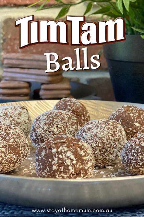 Tim Tam Balls | Stay at Home Mum Tim Tam Recipe, Tim Tam Dessert, Tim Tam Slice, Tim Tam Balls, Farm Treats, Platter Boxes, Tim Tam Cake, Chocolate Condensed Milk, Lunch And Snack Ideas