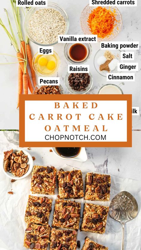 Start your day on a delicious note with our Baked Carrot Cake Oatmeal recipe! Combining the cozy flavors of carrot cake with the wholesome goodness of oatmeal, this breakfast dish is a delightful twist on a classic favorite. Follow our easy recipe and treat yourself to a breakfast that feels like dessert! #CarrotCakeOatmeal #BreakfastDelight #MorningIndulgence #HealthyEating #OatmealLove #BakedOatmeal #ChopNotchRecipe #ComfortFood #WholesomeBreakfast #NutritiousStart Baked Carrot Cake Oatmeal, Carrot Cake Oatmeal Bake, Carrot Cake Baked Oatmeal, Carrot Cake Oatmeal, Baked Carrots, Carrot Recipes, Quick Desserts, Oatmeal Recipes, Great Desserts