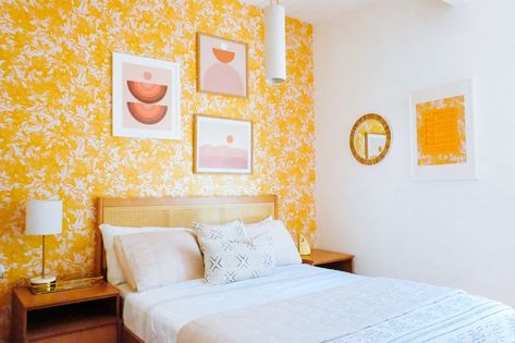 Dani Dazey, Trixie Motel, Funky Bedroom, Slope Ceiling, Monochromatic Room, Covered Patios, Wallpaper Interior Design, Bedroom Decor Inspiration, Vintage Bedroom