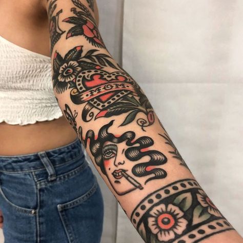 Forearm Tattoo Traditional, Forearm Traditional Tattoo, Traditional Tattoos Forearm, Old School Ink, Tattoo Culture, Traditional Ink, Sun Tattoo, American Traditional Tattoo, American Traditional