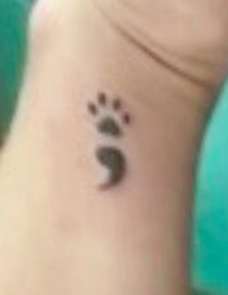 Dream tattoo semicolon pawprint Service Dog Tattoo Ideas, Paw Print Semi Colon, Service Dog Tattoo, Semi Collen Tattoo, Colon Tattoos, Colon Tattoo, Semicolon Project, Awareness Tattoo, Pawprint Tattoo