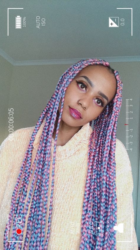 Cotton Candy Box Braids, Pink Jumbo Knotless Box Braids, Pink And Purple Box Braids, Lavender Box Braids, Pastel Box Braids, Pink And Purple Braids, Pastel Braids, Grey Box Braids, Chunky Box Braids