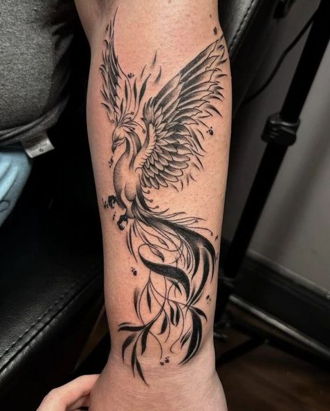 20 Phoenix Tattoos To Inspire Strength And Hope For Better Days Ahead Phoenix Tattoo Arm, Watercolor Phoenix Tattoo, Phoenix Back Tattoo, Small Phoenix Tattoos, Phoenix Tattoos, Bright Tattoos, Torso Tattoos, Mythical Birds, Phoenix Tattoo