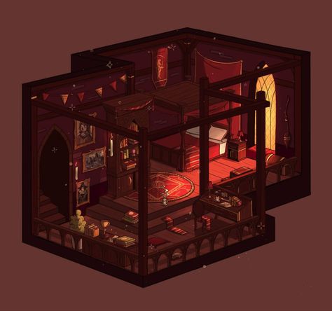 Wizard Bedroom Concept Art, Fantasy Dorm Room Concept Art, Gryffindor Bedroom, Dark Elegant Bedroom, Forestcore Bedroom, Moody Eclectic Bedroom, Dark Fantasy Bedroom, Bedroom Goth, Forest Bedroom Aesthetic