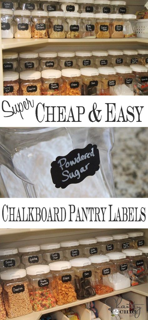 chalkboard labels for the pantry Chalkboard Pantry Labels, Pantry Redo, Diy Foil, Organized Pantry, Shanty 2 Chic, Diy Pantry, Chalkboard Labels, Diy Labels, Kitchen Organization Diy