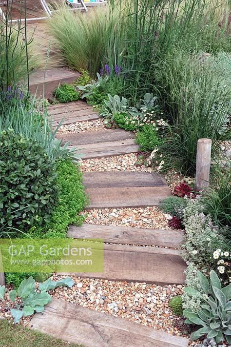 Sloping Garden Path, California Coastal Garden, Small Tiered Garden Ideas, Coastal Gardens Uk, Small Garden Path Ideas, Small Garden Path, Small Mediterranean Garden, Tiered Garden Ideas, Tiered Gardens