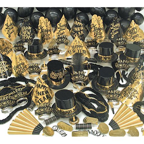 Black and Gold New Year's Party Supplies at Amols' Fiesta Party Bulk Party Favors, Party Favors For Adults, Gold Party Decorations, Party Kits, New Years Eve Decorations, Kids Party Supplies, Top Hats, Noise Makers, Party Stores