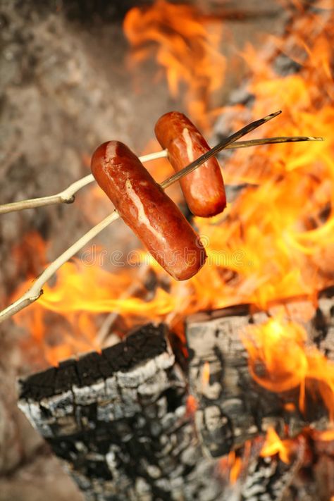 BBQ sausages on sticks. Camping in the wild - two smoked barbecue sausages on st , #SPONSORED, #sticks, #Camping, #BBQ, #sausages, #wild #ad Campfire Cooking, Crisp Air, Camping Food, The Ranch, Simple Pleasures, A Fire, Bushcraft, Campfire, Summer Time